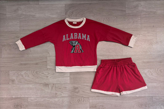 preorder Samples GLS0165 ALABAMA Maroon Long Sleeve Shorts Boys Set
