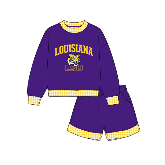 preorder GLS0166 LOUISIANA Purple Long Sleeve Shorts Boys Set
