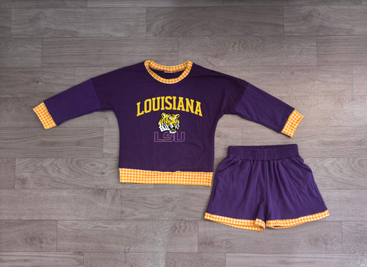 preorder Samples GLS0166 LOUISIANA Purple Long Sleeve Shorts Boys Set