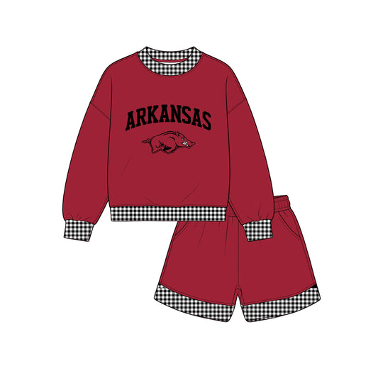 preorder GLS0167 ARKANSAS Maroon Long Sleeve Shorts Boys Set