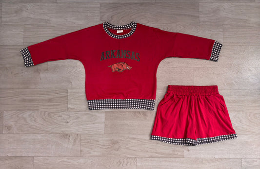 preorder Samples GLS0167 ARKANSAS Maroon Long Sleeve Shorts Boys Set