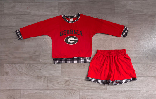 preorder Samples GLS0168 GEORGIA Red Long Sleeve Shorts Boys Set