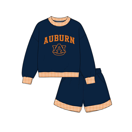 preorder GLS0175 AUBURN Navy Blue Long Sleeve Shorts Adult Women Set