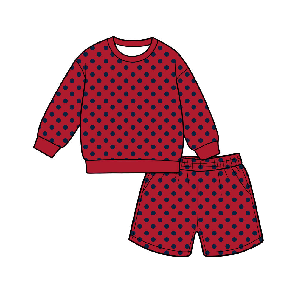 preorder GLS0202 Dot Red Long Sleeve Shorts Adult Women Set