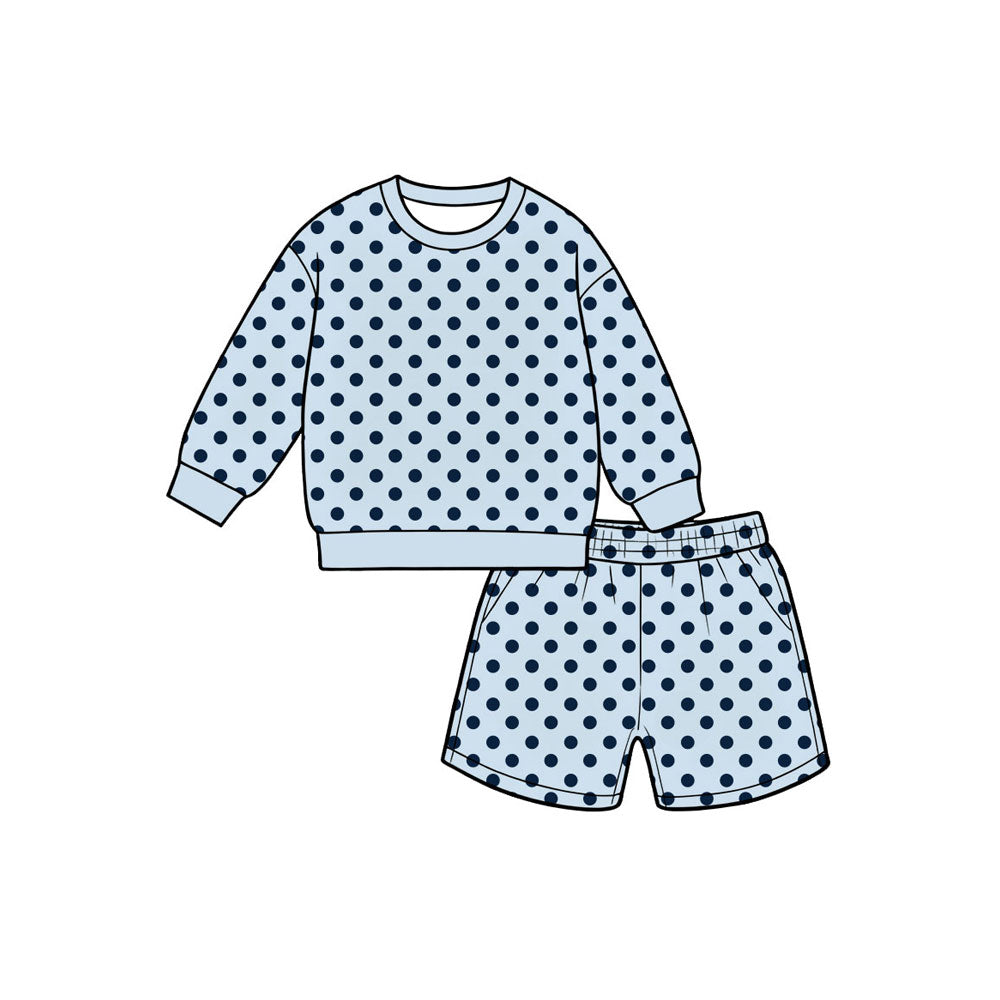 preorder GLS0207 Dot Blue Long Sleeve Shorts Girls Set