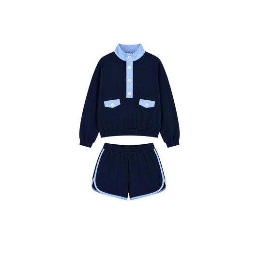 preorder GLS0212 Blue Long Sleeve Shorts Girls Set