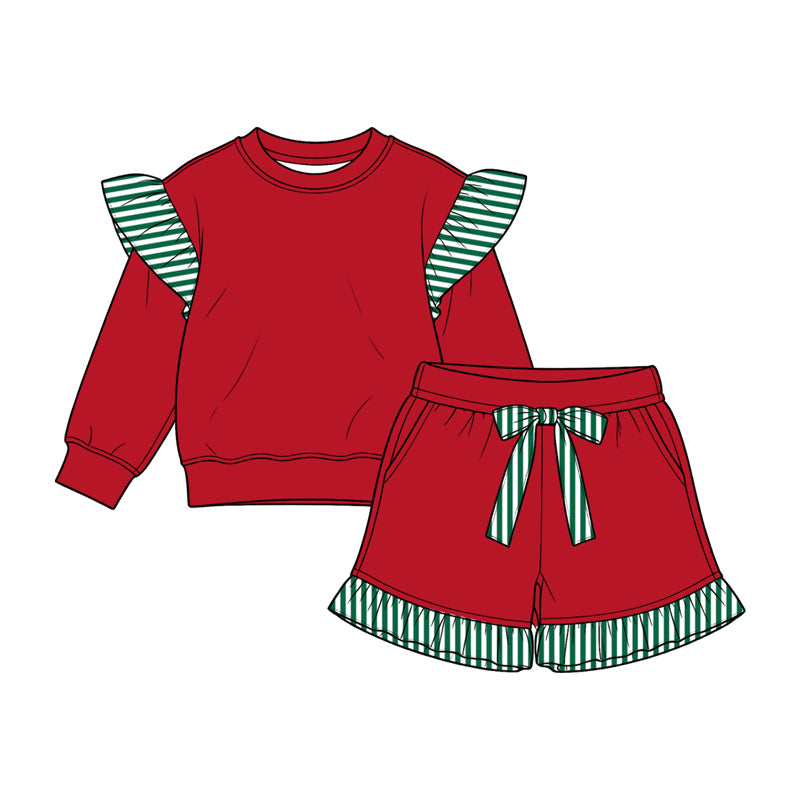 preorder GLS0217 Red  Long Sleeve Shorts Girls Set
