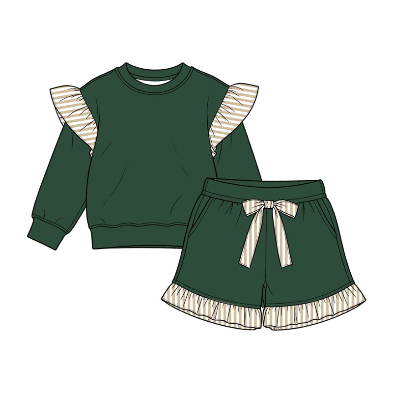 preorder GLS0218 Green Long Sleeve Shorts Girls Set