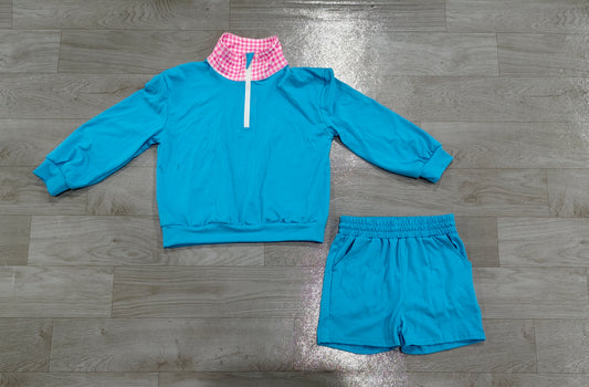 preorder Samples GLS0228 Dark Blue Zipper Long Sleeve Shorts Girls Set
