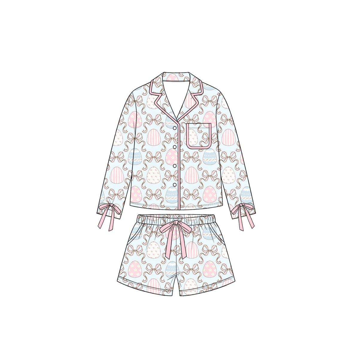 preorder GLS0236 Easter Egg Bows Long Sleeve Shorts Girls Set