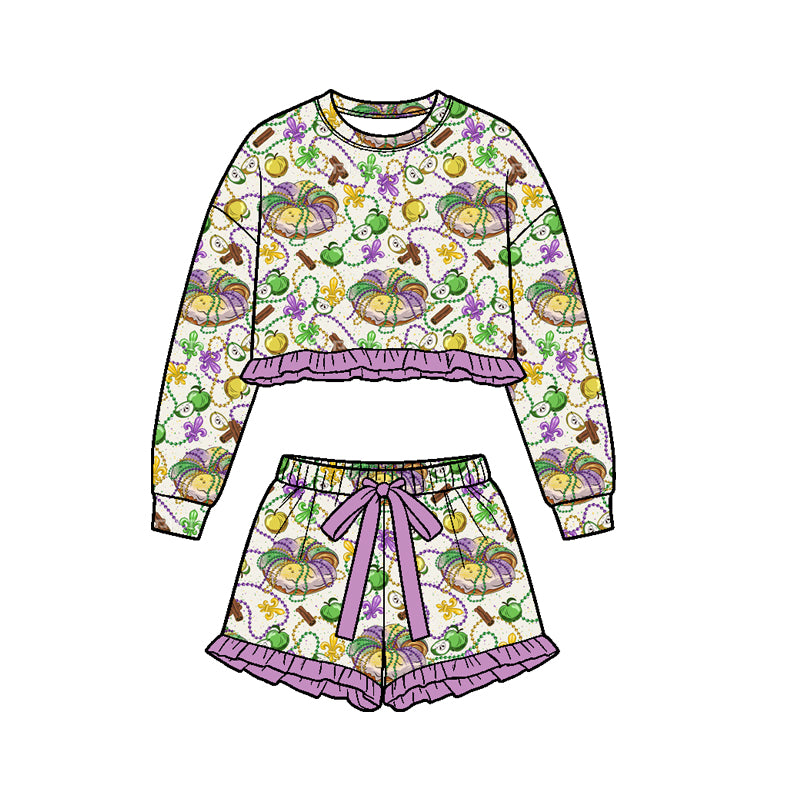 preorder GLS0239 Yoga Mardi Gras Long Sleeve Shorts Girls Set