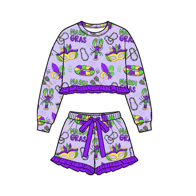 preorder GLS0241 Yoga Mardi Gras Long Sleeve Shorts Girls Set
