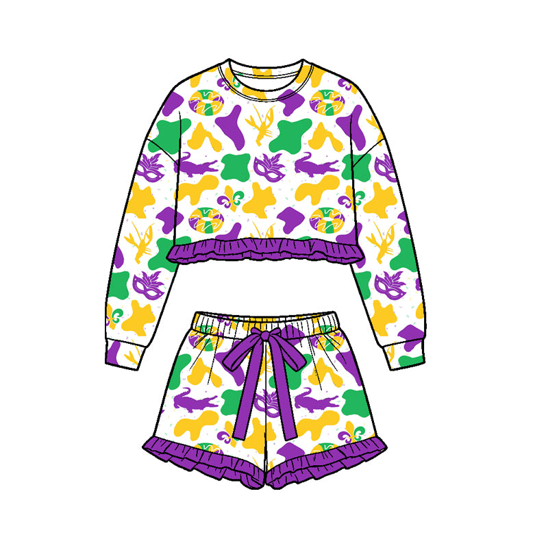 preorder GLS0243 Yoga Mardi Gras Long Sleeve Shorts Girls Set