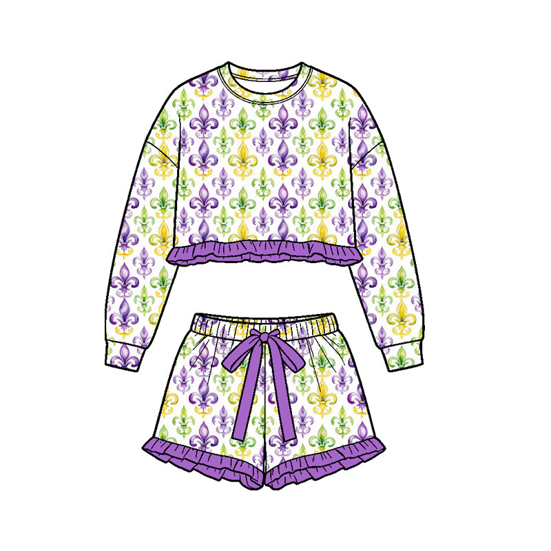 preorder GLS0244 Yoga Mardi Gras Long Sleeve Shorts Girls Set