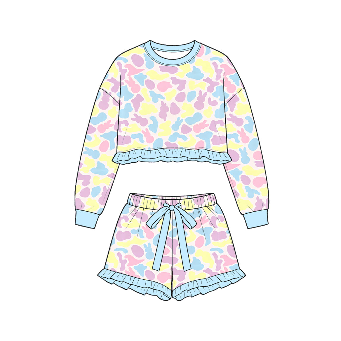 preorder GLS0244 Easter Bunny Rabbit Long Sleeve Shorts Girls Set