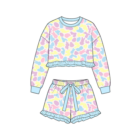 preorder GLS0244 Easter Bunny Rabbit Long Sleeve Shorts Girls Set
