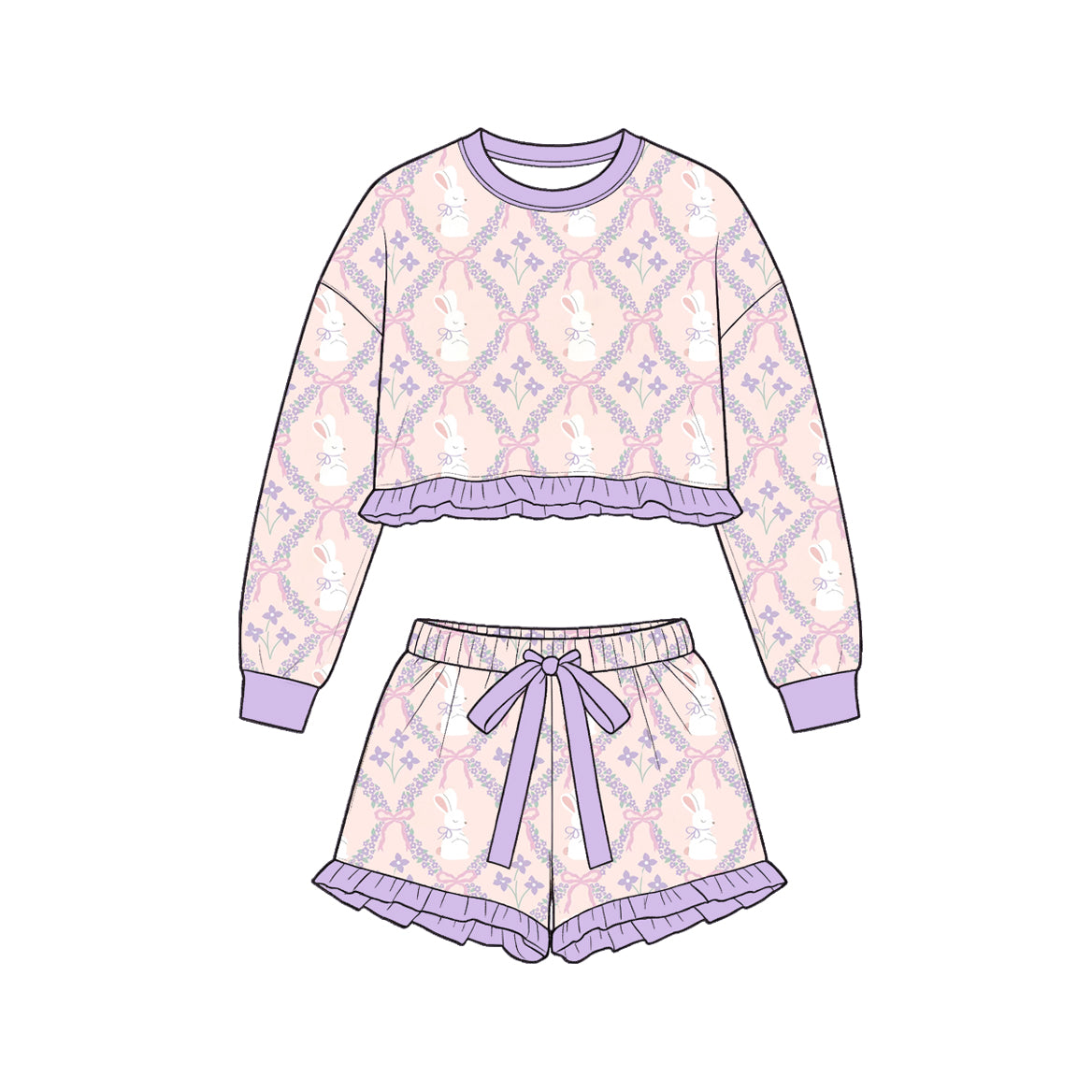 preorder GLS0246 Easter Bunny Rabbit Long Sleeve Shorts Girls Set