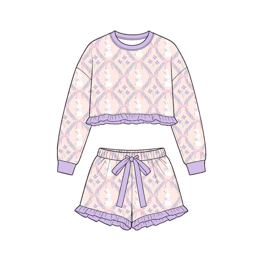 preorder GLS0246 Easter Bunny Rabbit Long Sleeve Shorts Girls Set