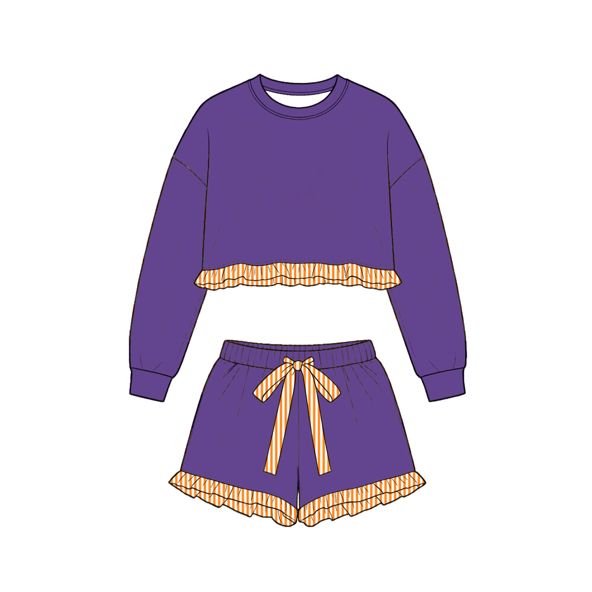 preorder GLS0248 Purple Long Sleeve Shorts GIrls Set