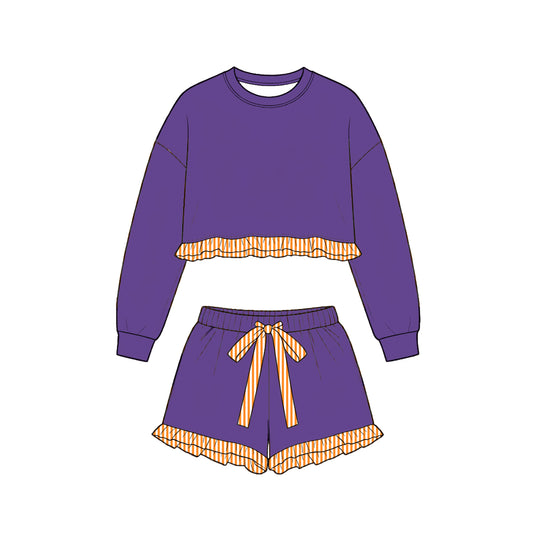 preorder GLS0248 Purple Long Sleeve Shorts GIrls Set
