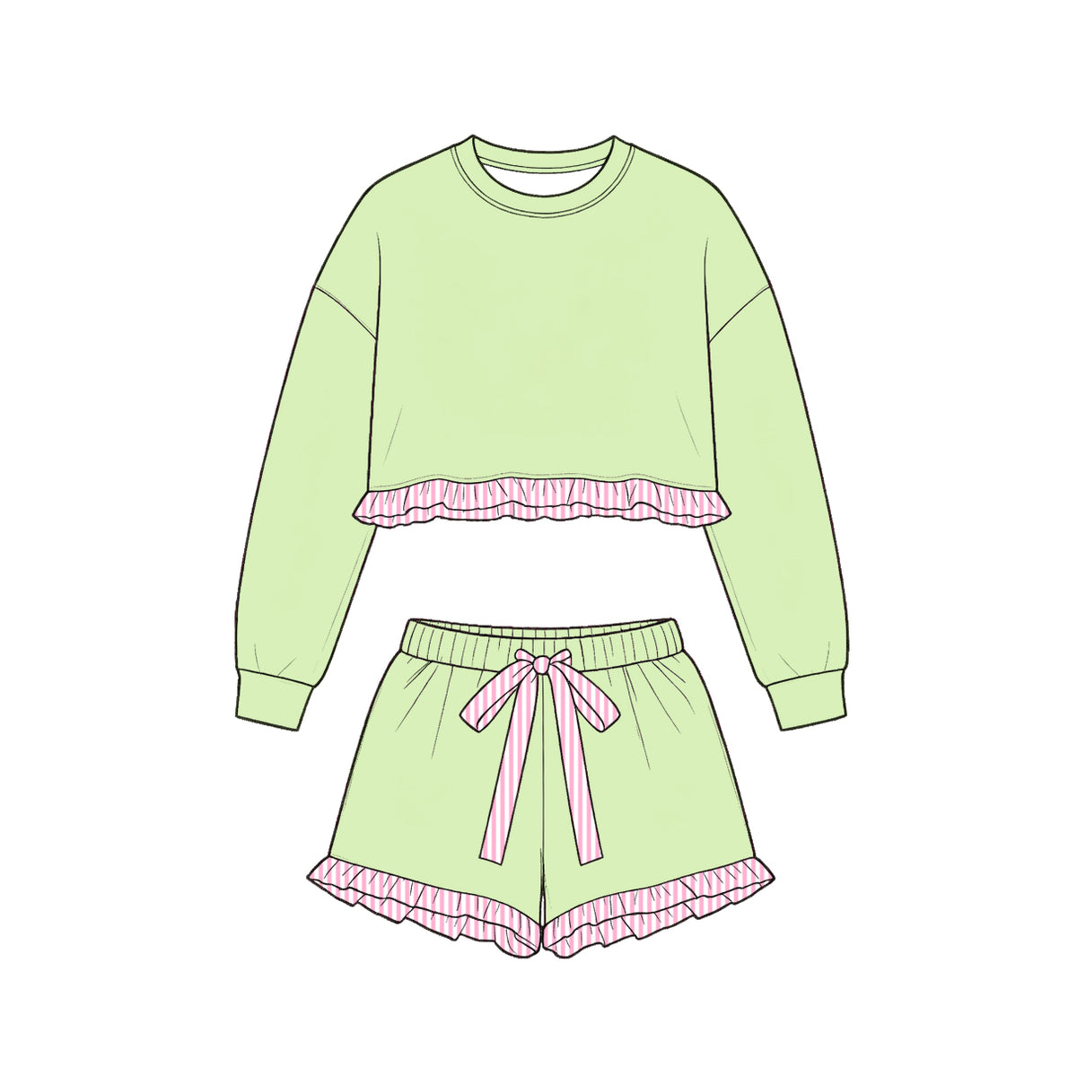 preorder GLS0249 Green Long Sleeve Shorts GIrls Set
