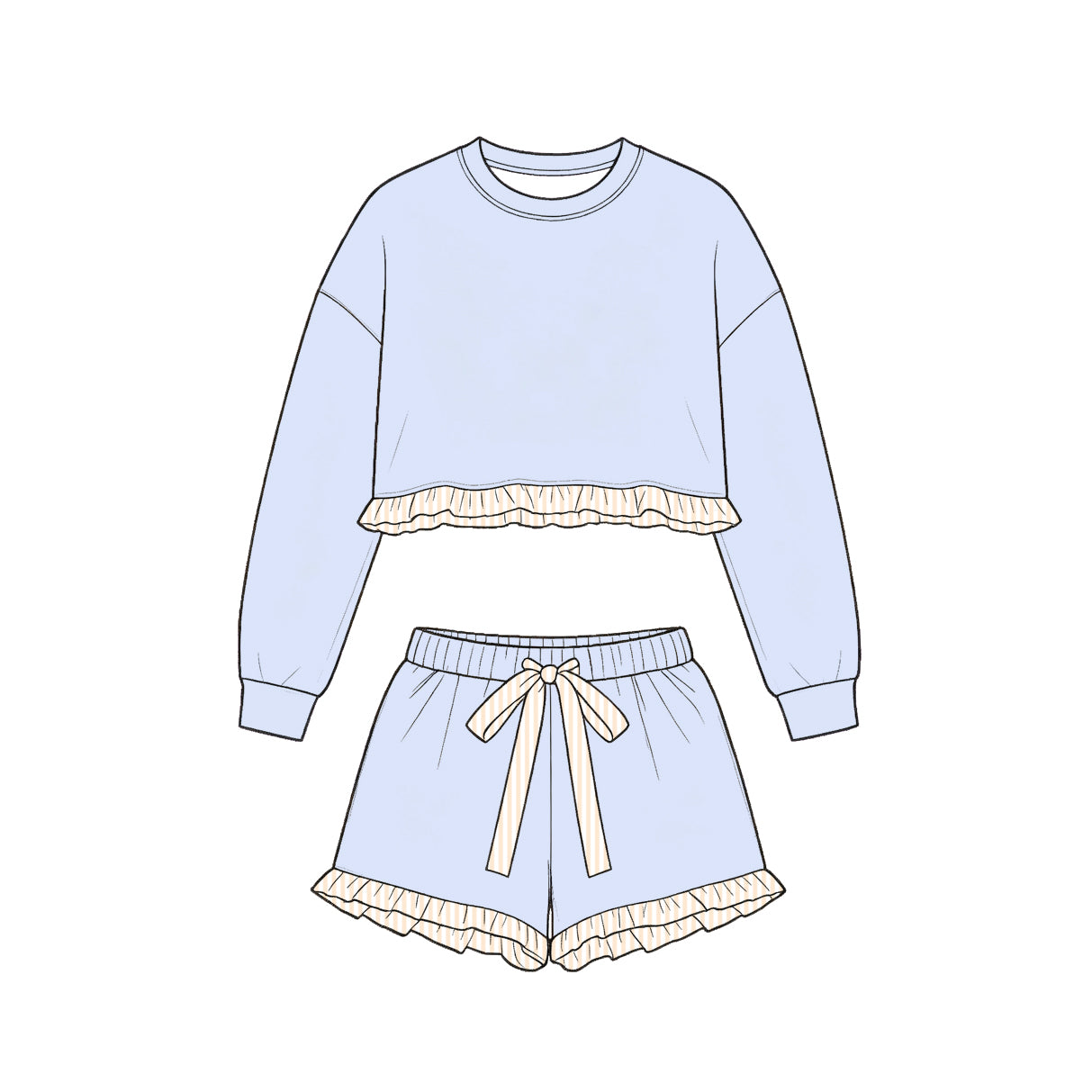 preorder GLS0250 Blue Long Sleeve Shorts GIrls Set
