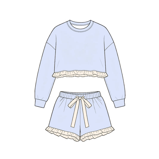 preorder GLS0250 Blue Long Sleeve Shorts GIrls Set