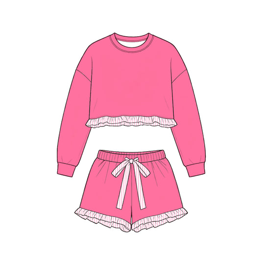 preorder GLS0251 Hot Pink Long Sleeve Shorts GIrls Set
