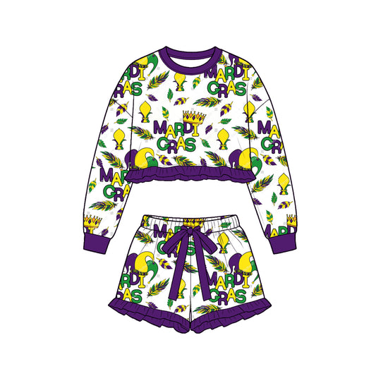 preorder GLS0256 Mardi Gras Long Sleeve Shorts Girls Set