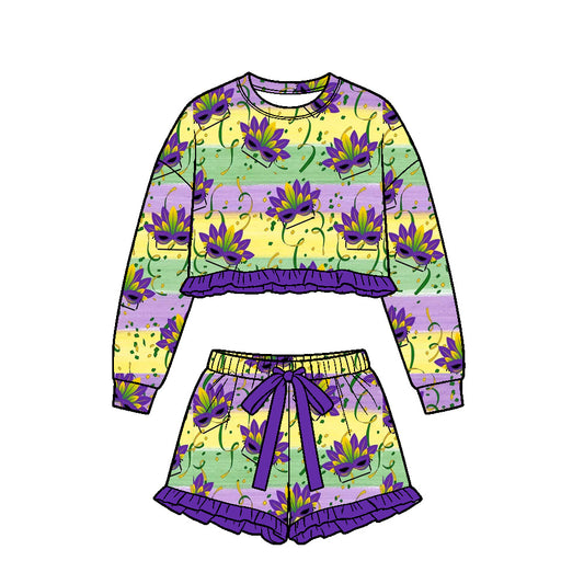 preorder GLS0259 Mardi Gras Long Sleeve Shorts Girls Set