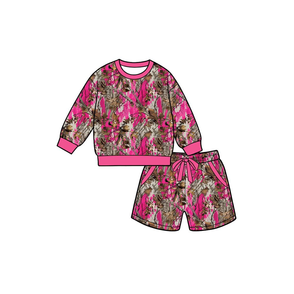 preorder GLS0267 Hunting Camo Hot Pink Long Sleeve Shorts Girls Set