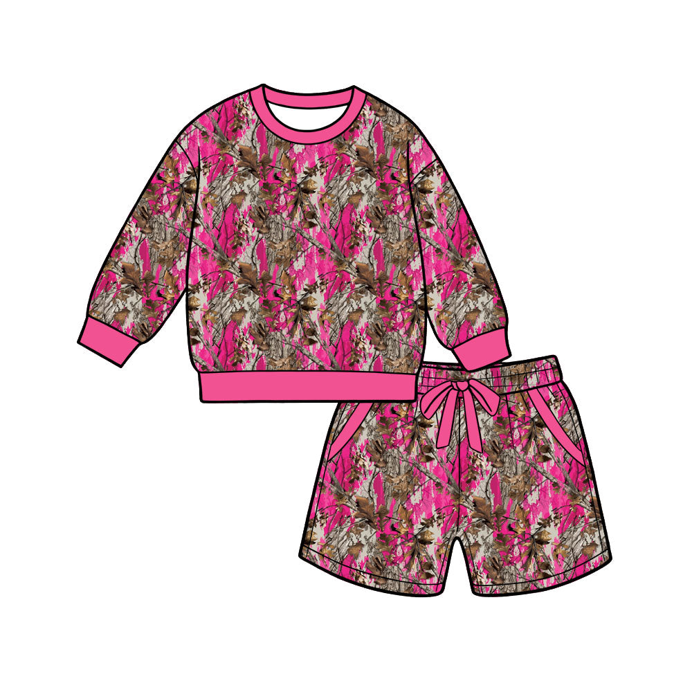 preorder GLS0268 Hunting Camo Hot Pink Long Sleeve Shorts Adult Women Set
