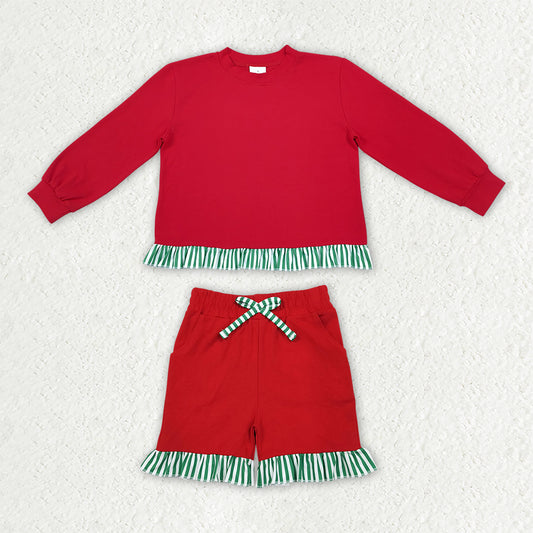 GLS0269 Red Long Sleeve Shorts Girls Set GT1935+SS0997