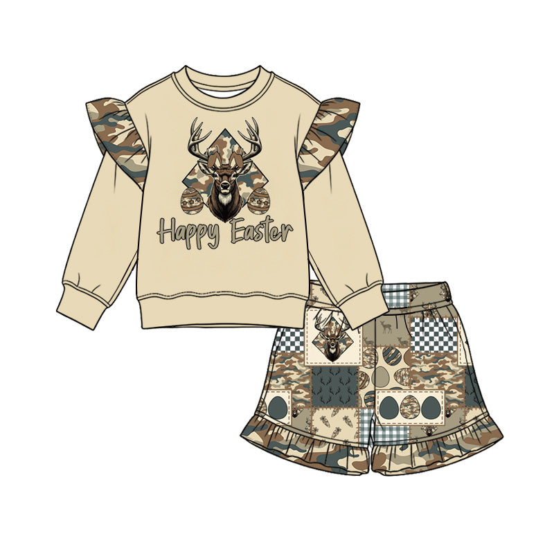 preorder GLS0271 Easter Egg Camo Deer Long Sleeve Shorts Girls Set