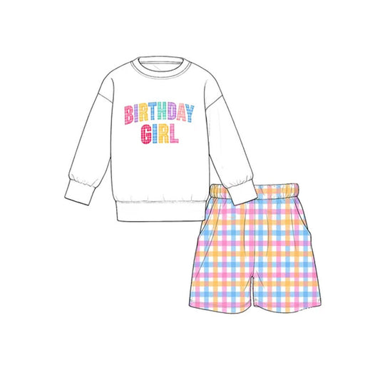 preorder GLS0276 Birthday Girl Long Sleeve Shorts Girls Set