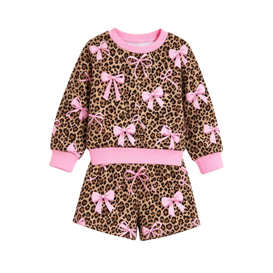 preorder GLS0278 Leoaprd Bows Long Sleeve Shorts Girls Set
