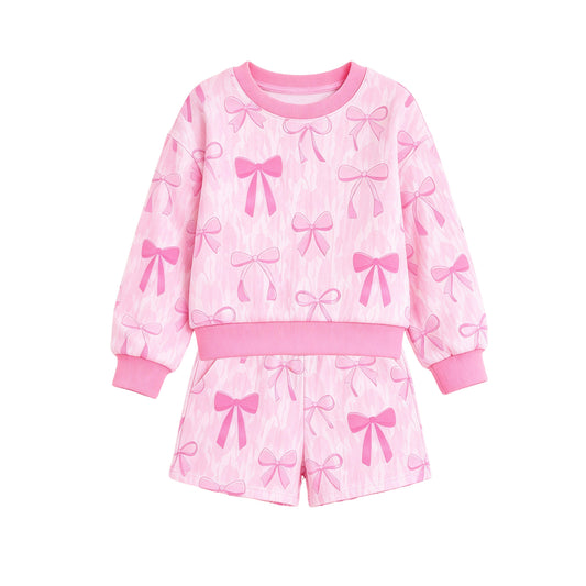 preorder GLS0280 Hot Pink Bows Long Sleeve Shorts Girls Set