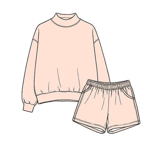 preorder GLS0284 Cotton Pink Short Sleeve Shorts Girls Set