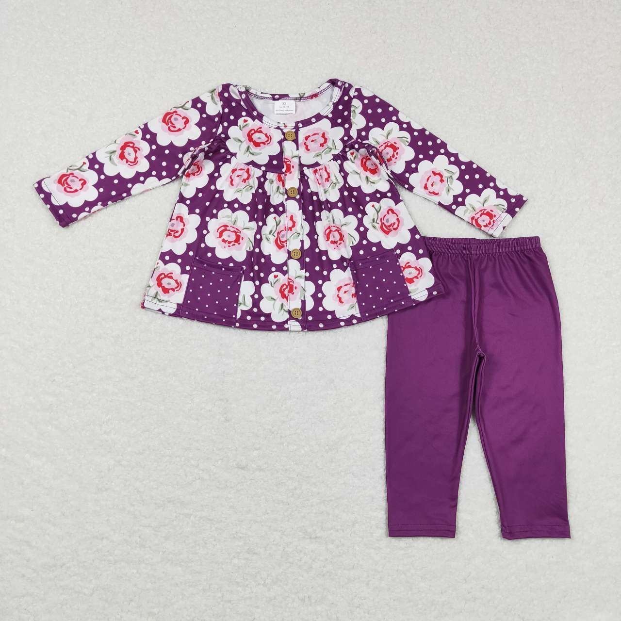 GLP0928 Pink flowers purple long sleeve pants girls set