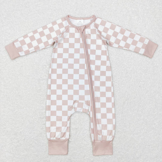 LR0809 Khaki brown zipper long sleeve kids romper
