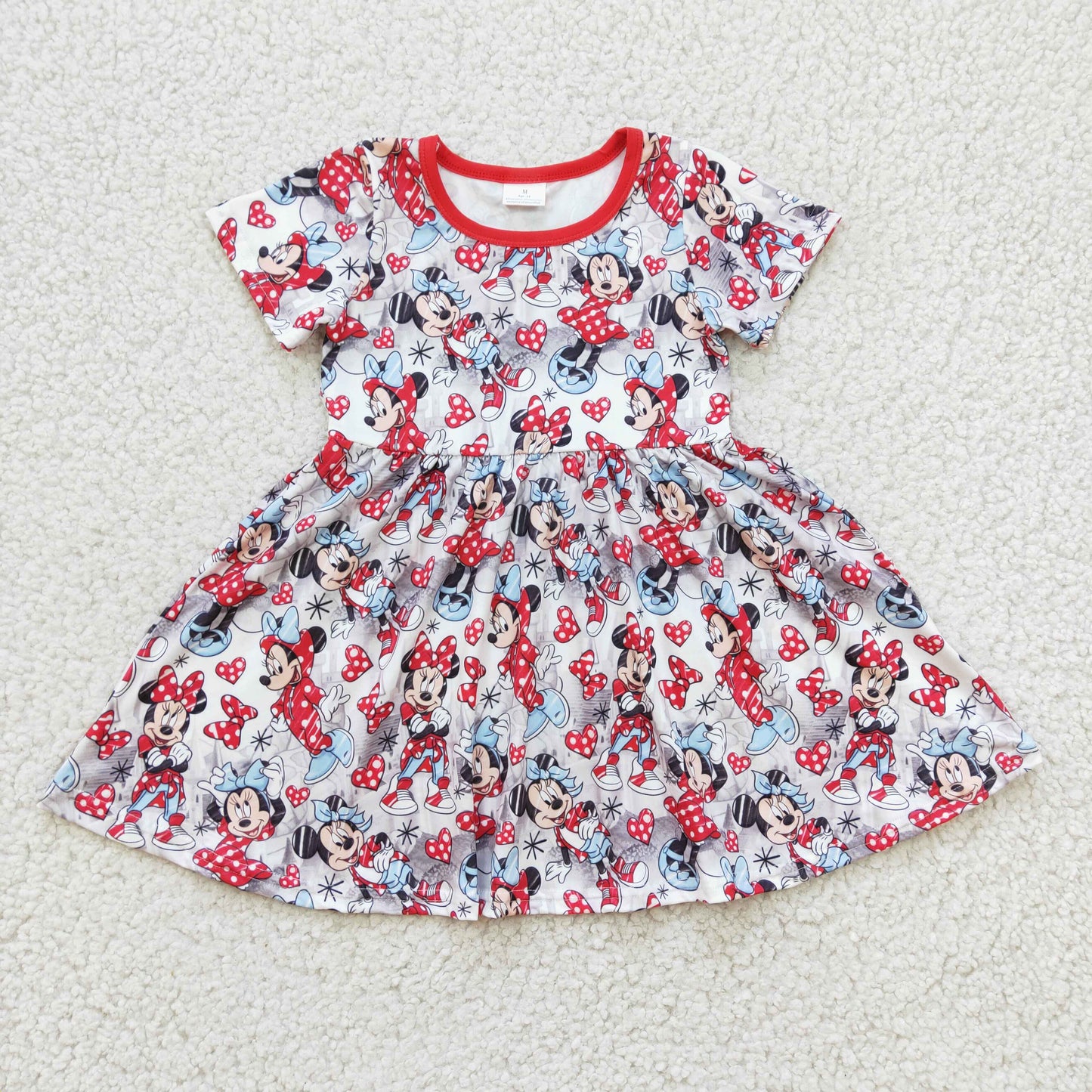 GSD0181 cartoon M heart red short sleeve girls dress