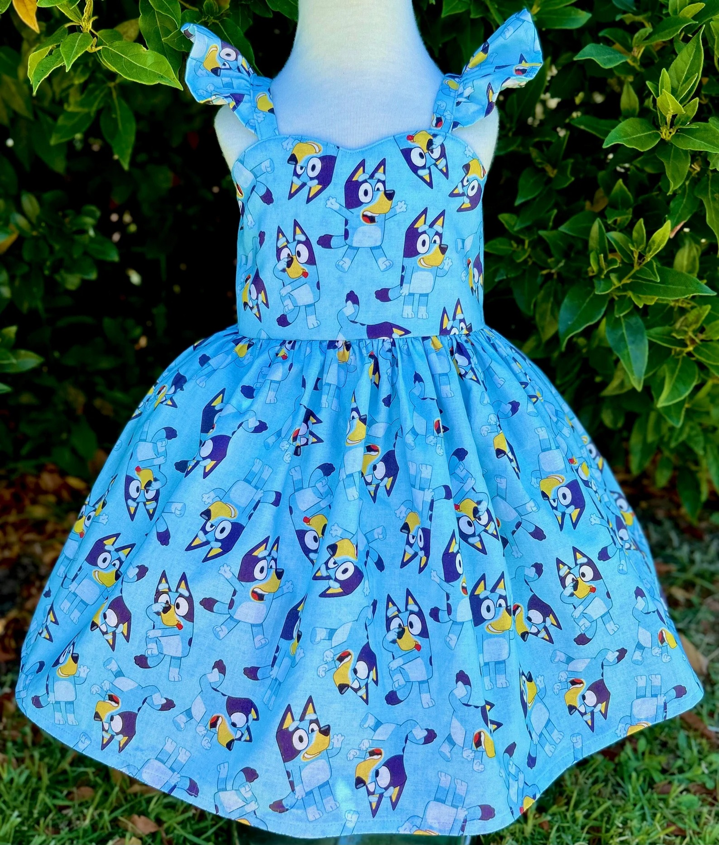 preorder GSD0421 Cartoon Dogs Blue Flutter Sleeves Girls Summer Dress