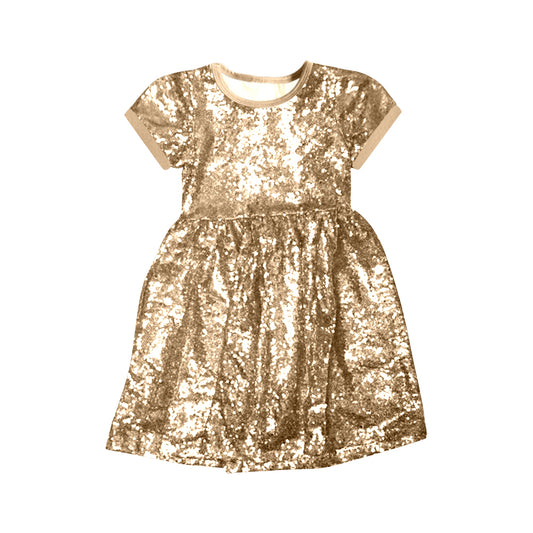 preorder GSD0444 Golden Sequin Short Sleeve Girls Dress