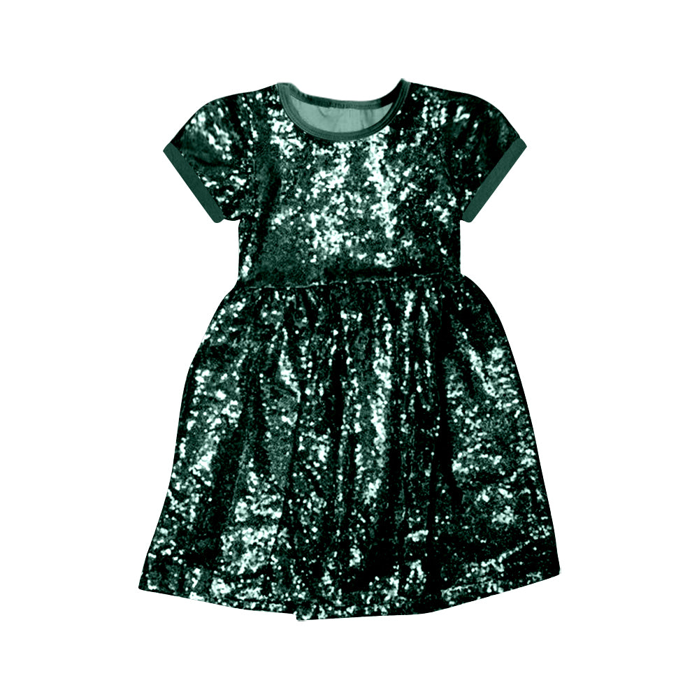 preorder GSD0445 Green Sequin Short Sleeve Girls Dress