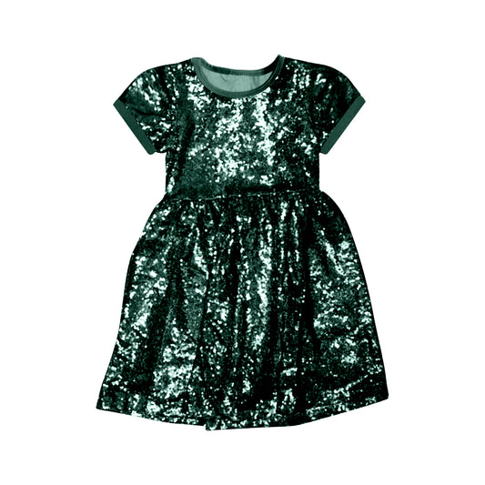 preorder GSD0445 Green Sequin Short Sleeve Girls Dress