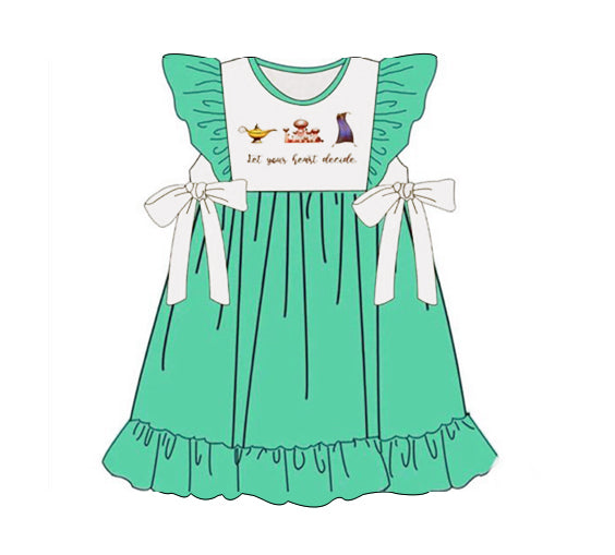 preorder GSD0470 Cartoon castle green flutter sleeve girls dress