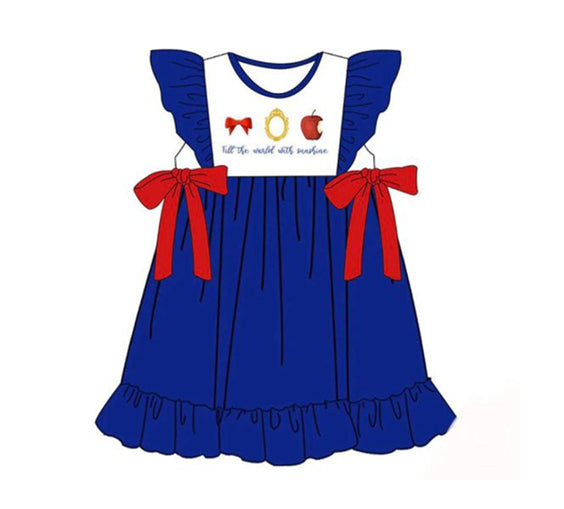 preorder GSD0472 Cartoon apple blue flutter sleeve girls dress