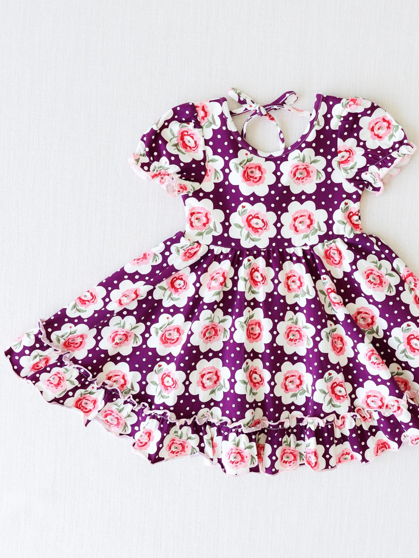 preorder GSD0482 Pink flowers purple short sleeve girls dress