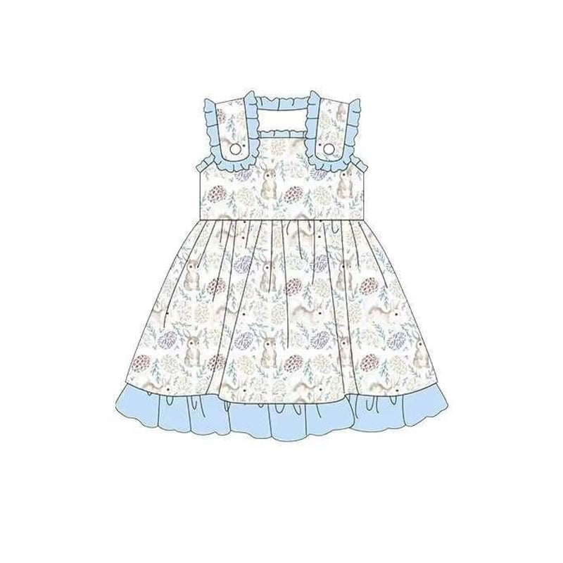 preorder GSD0517 Easter rabbit flowers blue sleeveless girls dress