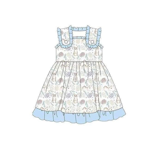 preorder GSD0517 Easter rabbit flowers blue sleeveless girls dress